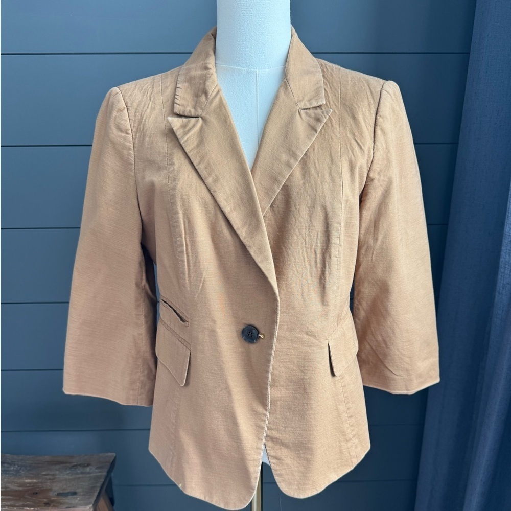 The Limited Tan One Button Blazer Jacket Size Medium Linen Look